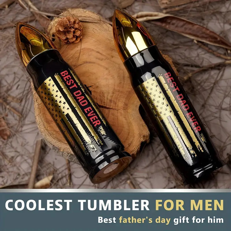 BEST DAD EVER Bullet Tumbler | 17oz Double-Wall Vacuum Stainless Steel Water Bottle for Hiking, Tactical Adventures & Traveling | Enthusiast Gifts, Rugged Ice Retention Design | Cool Father's Day Birthday Gifts for Men, Husband, Dad