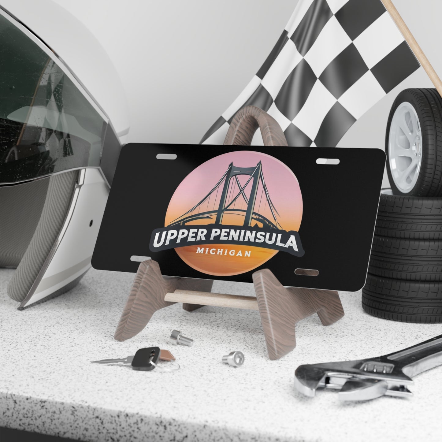 Upper Peninsula, Mackinac Bridge, Michigan, Sunset, Pure Michigan, Great Lakes, License Plate, Personalize, New Car Gift Idea, Great Lakes