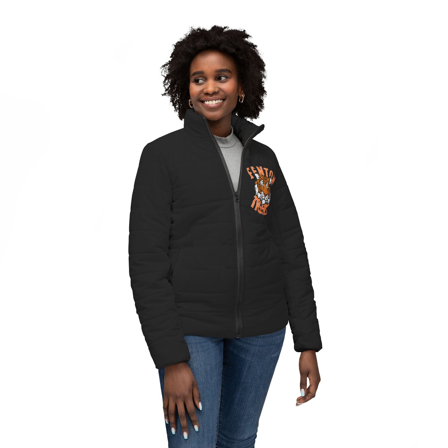 Fenton Tigers Women's Puffer Jacket | Cozy Outdoor Gear, Personalized Gift, Fall Fashion, Sports Apparel, Custom Jacket