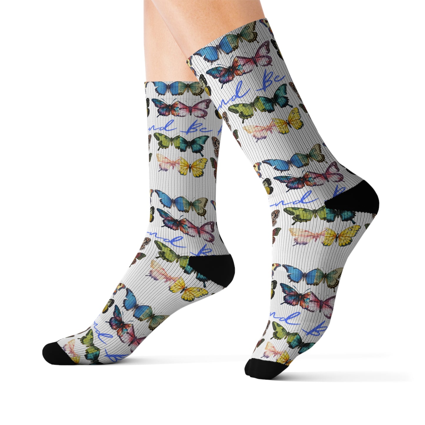 Sublimation Socks - Inspirational Be Kind Beautiful Butterfly Socks, Motivational Women's Gift, Cute Positive Saying Footwear, Empowering