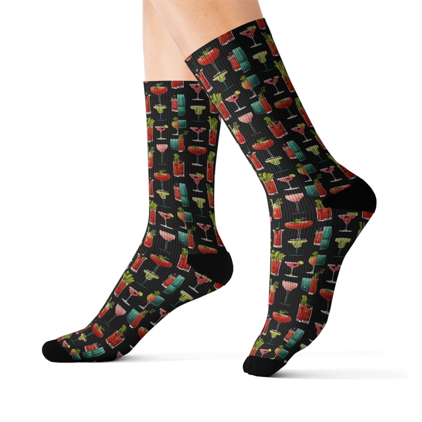 Cocktails Cocktail Sublimation Socks, Sizes S M L, Fun Funny Socks, Stocking Stuffer, Teacher Gift, Bachelorette Gift, White Elephant Gift
