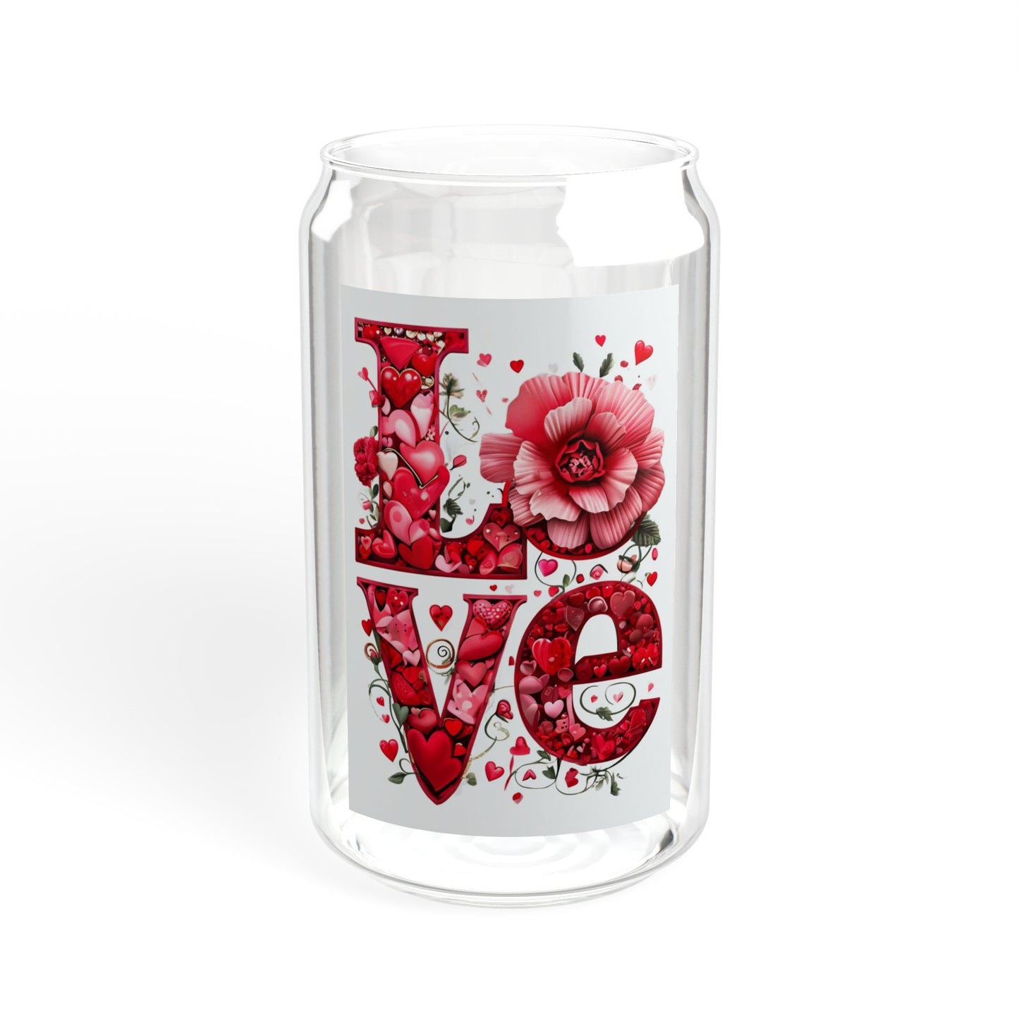 Valentines Sipper Glass, 16oz with Lid & Straw, LOVE Heart, Gifts for Her, Valentines Day Gift Idea, Reusable Tumbler Cup