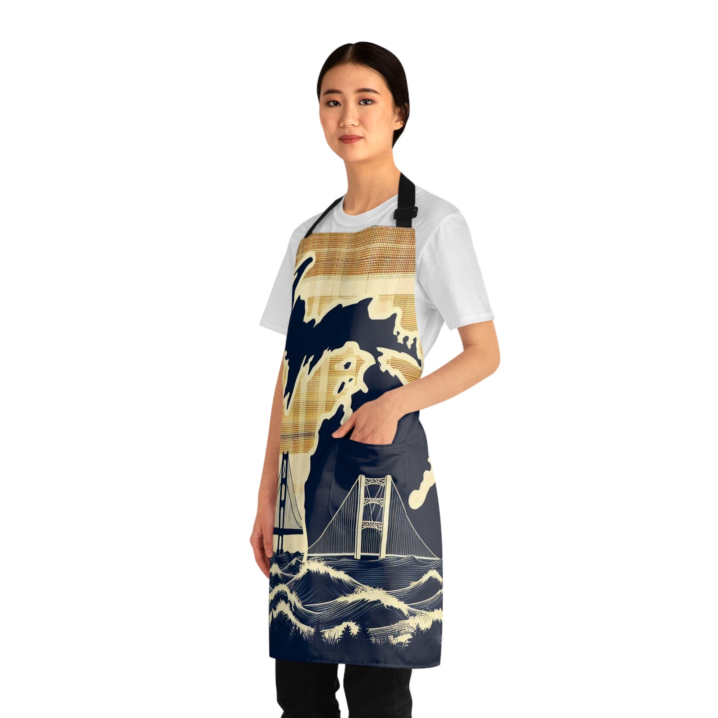 Michigan State Apron - Mackinac Bridge Plaid Design, Upper Peninsula Kitchen Cooking, Great Lakes State, Gift for Chef, Cooking Apron for