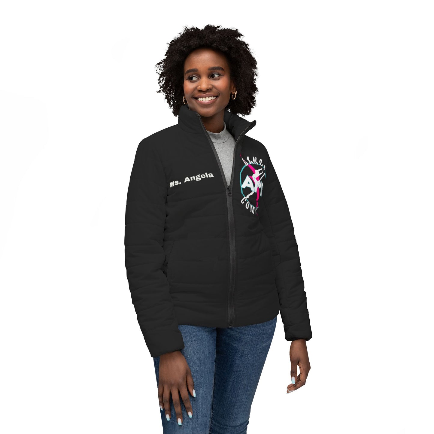 AMP Dance Logo Puffer Ladies Jacket, Custom Create Jacket For Your Dance Studio, Dance Mom, Personalized