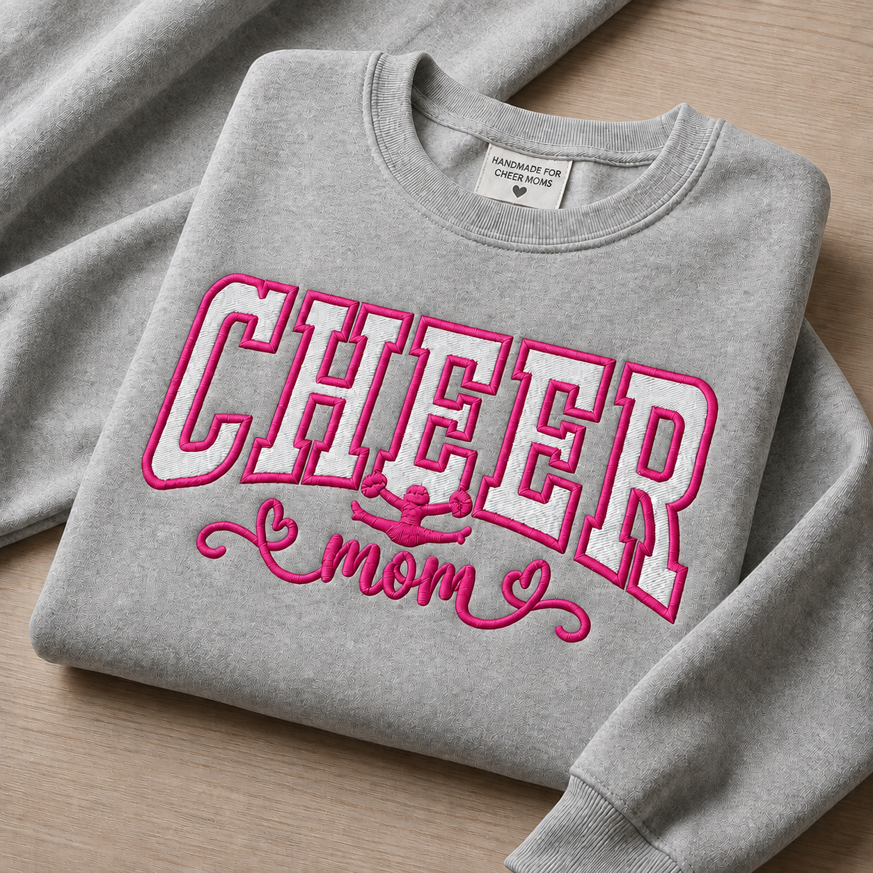 Personalized Cheer Mom Embroidered Sweatshirt | Gildan Softstyle Cheer Mom Crewneck | Custom Name Sleeve S-4XL Adult Unisex Fit