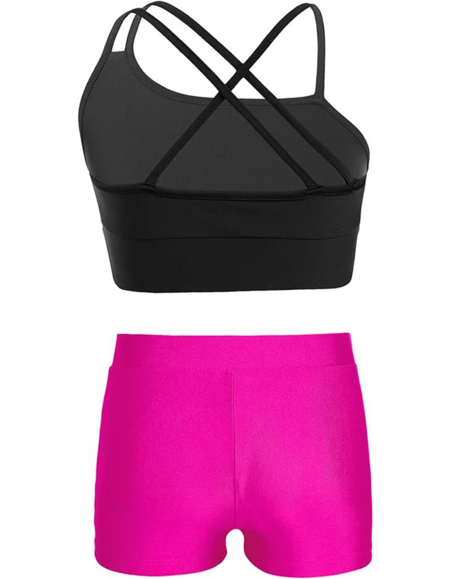 AMP Girls 2 Piece Dance Outfits Crop Top with Booty Shorts Active Set Leotard Dancewear Sizes 6 8 10 12 14