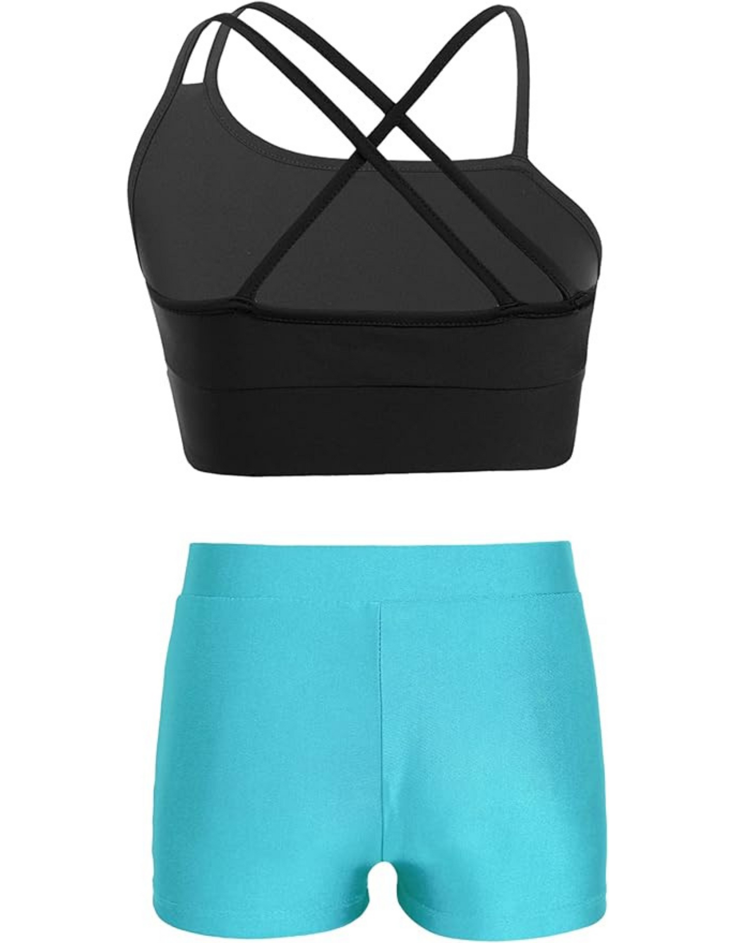 AMP Girls 2 Piece Dance Outfits Crop Top with Booty Shorts Active Set Leotard Dancewear Sizes 6 8 10 12 14