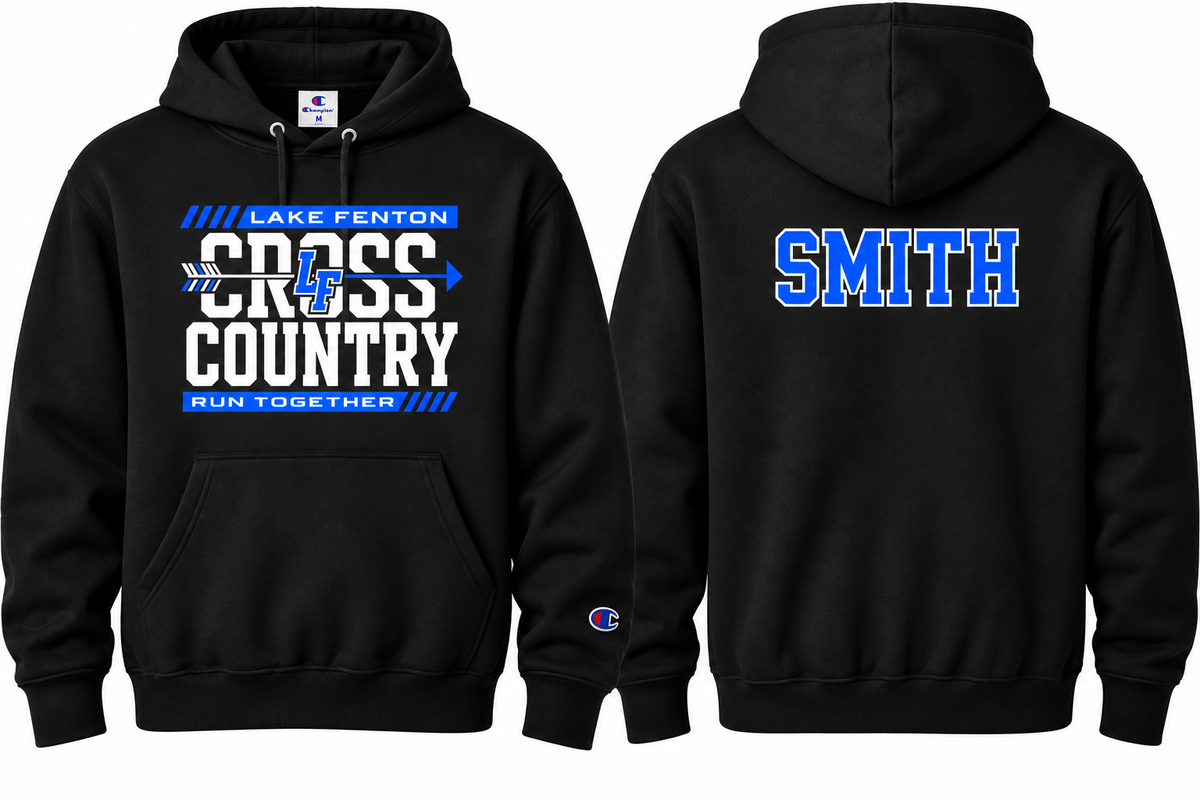 Lake Fenton Cross Country Champion Hoodie | Black, Gray & Royal Blue | Unisex Blue Devils Spirit Wear