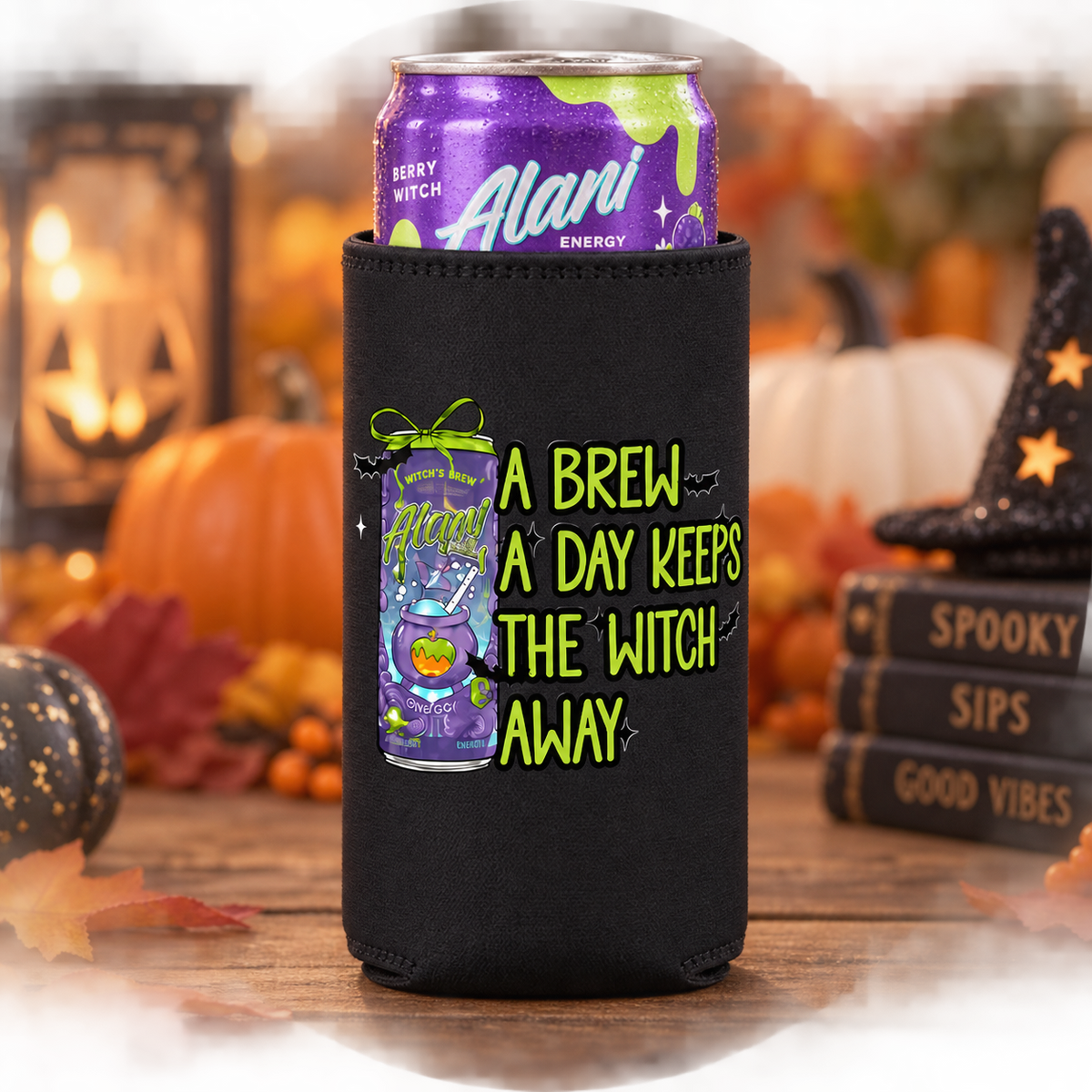 A Brew a Day Black Skinny-Can Koozie | Halloween Gift