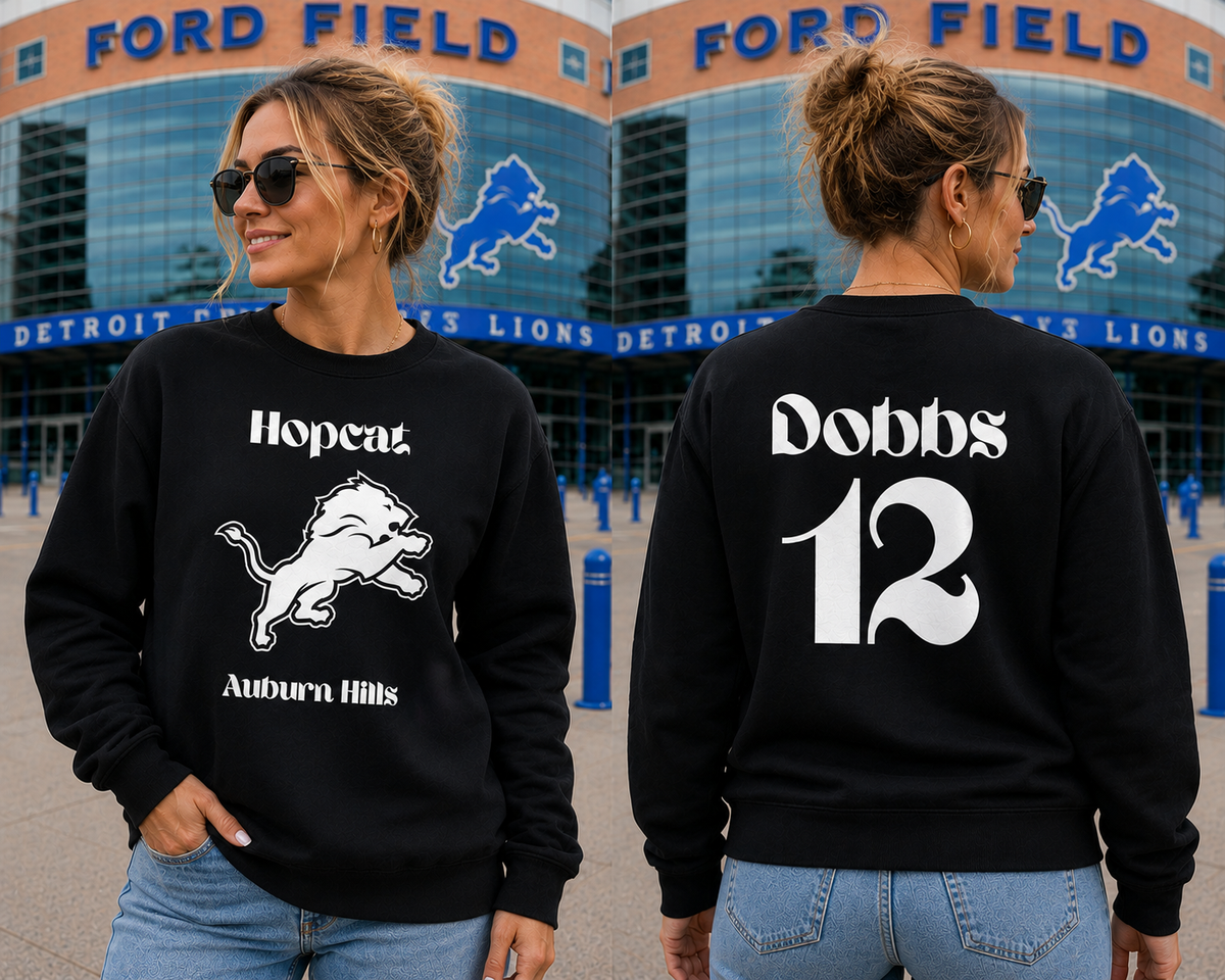 Custom HopCat Detroit Game Day Crewneck Sweatshirt Unisex Sizes XS-4XL