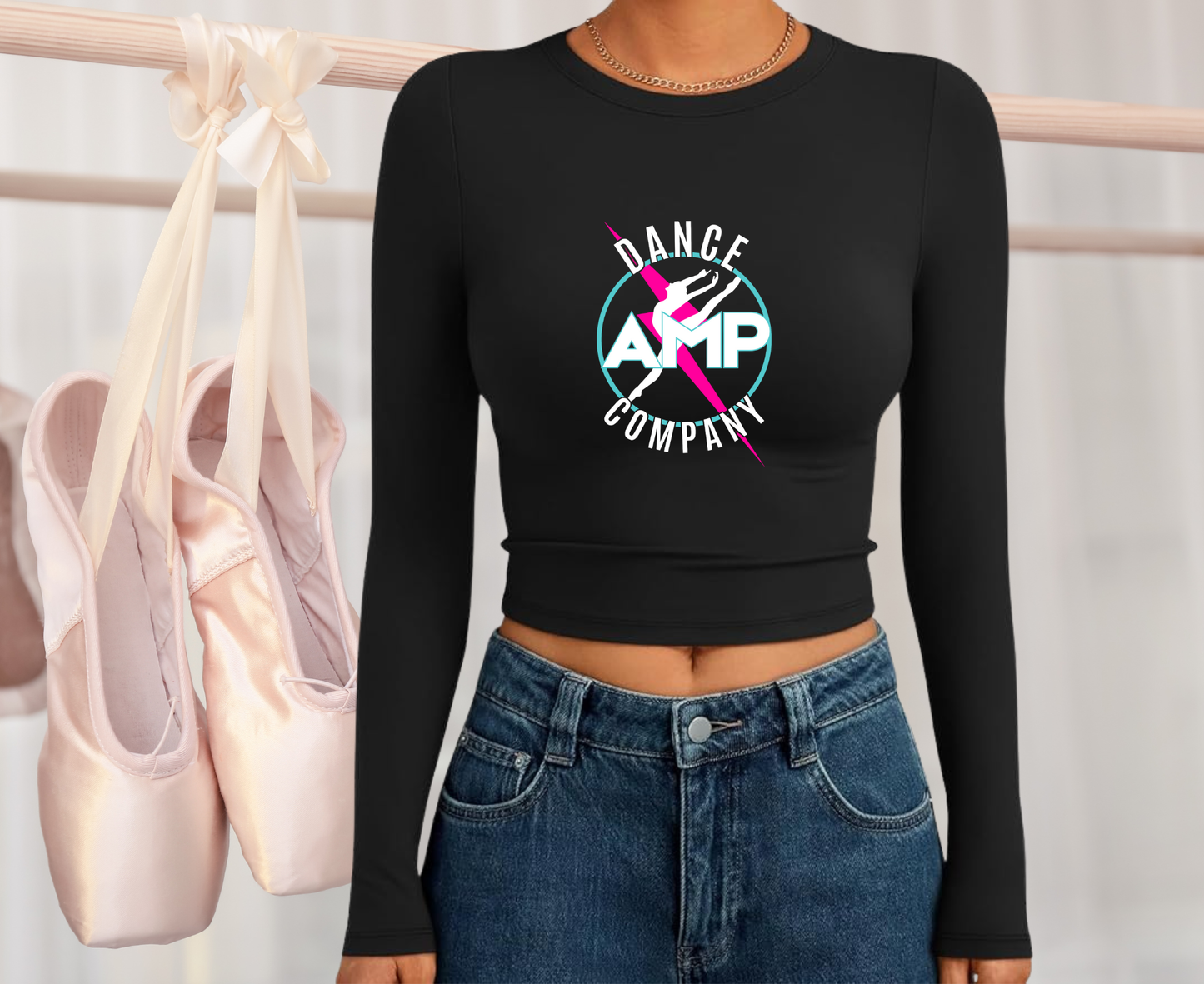 AMP Long Sleeve Crop Top Adult Sizes XXS XS S M L XL