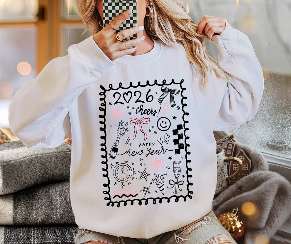 2026 Happy New Year Collage Crewneck Sweatshirt Sizes S-5XL