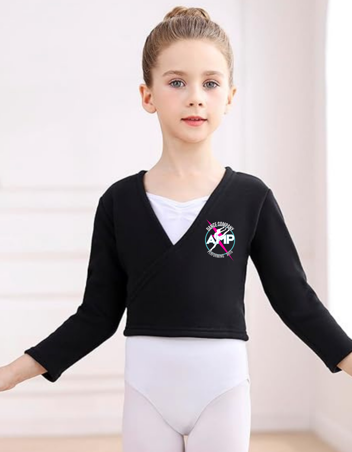 AMP Dance Co. Performing Arts Ballet Wrap Top Girls Ballerina Sweater Fleece Dance Shrug Cardigan Long Sleeve Youth Small Medium Large XL