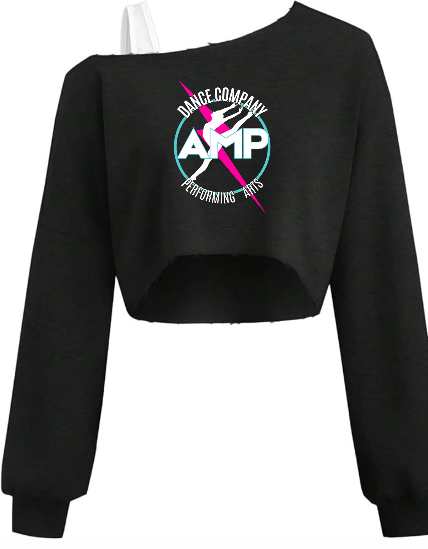 AMP Dance Co. Performing Arts Cropped Asymmetrical Sweatshirt Off the Shoulder Youth Sizes 8 10 12 14 (Copy)