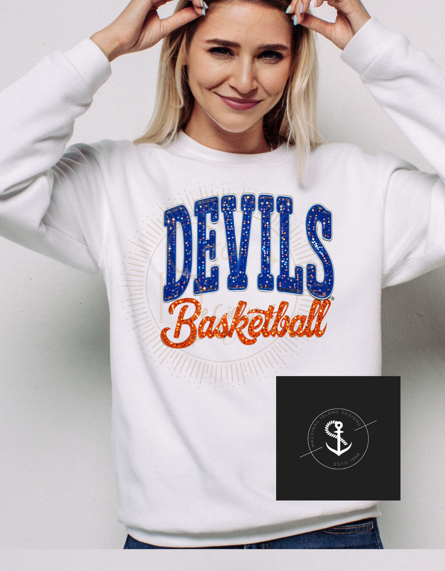 Champion Devils Basketball Crewneck Sweatshirt Glitter Faux Sequin Adult Sizes Small - XL 32.00 2x 3x 36.00