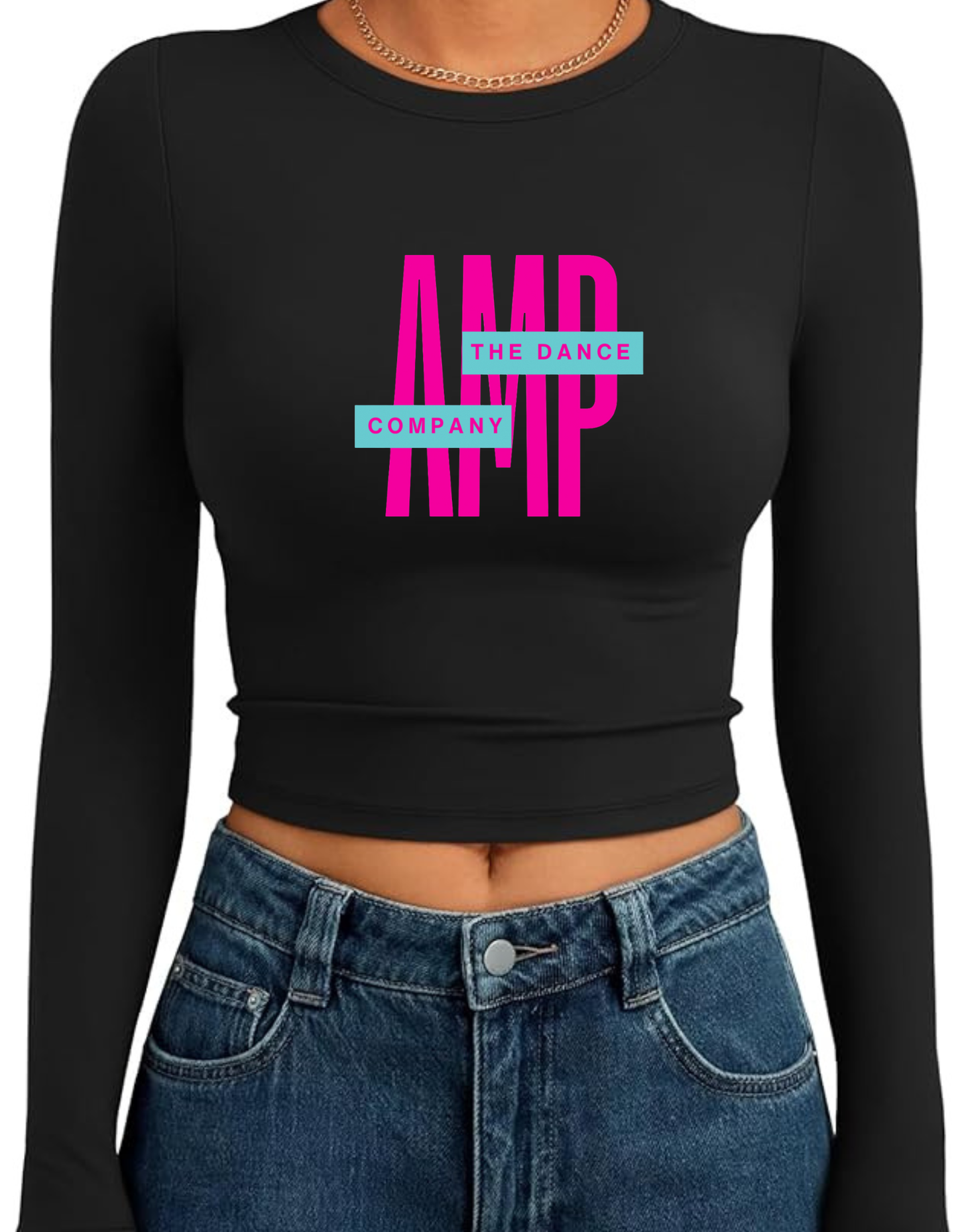 AMP Long Sleeve Crop Top Adult Sizes XXS XS S M L XL