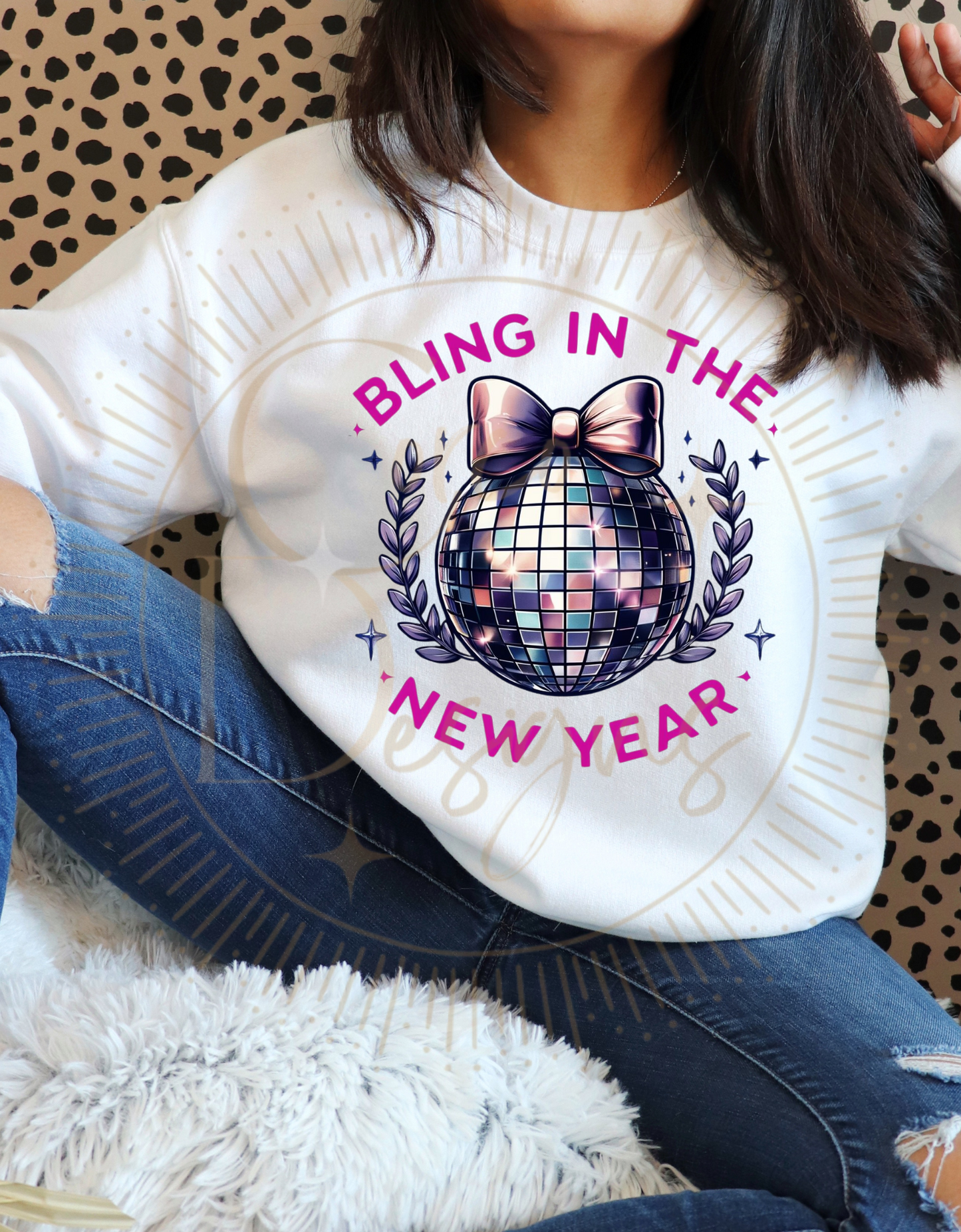 Bling In The New Year Crewneck Sweatshirts White or Heather Gray with Pink or Blue Design Sizes Unisex S-5XL