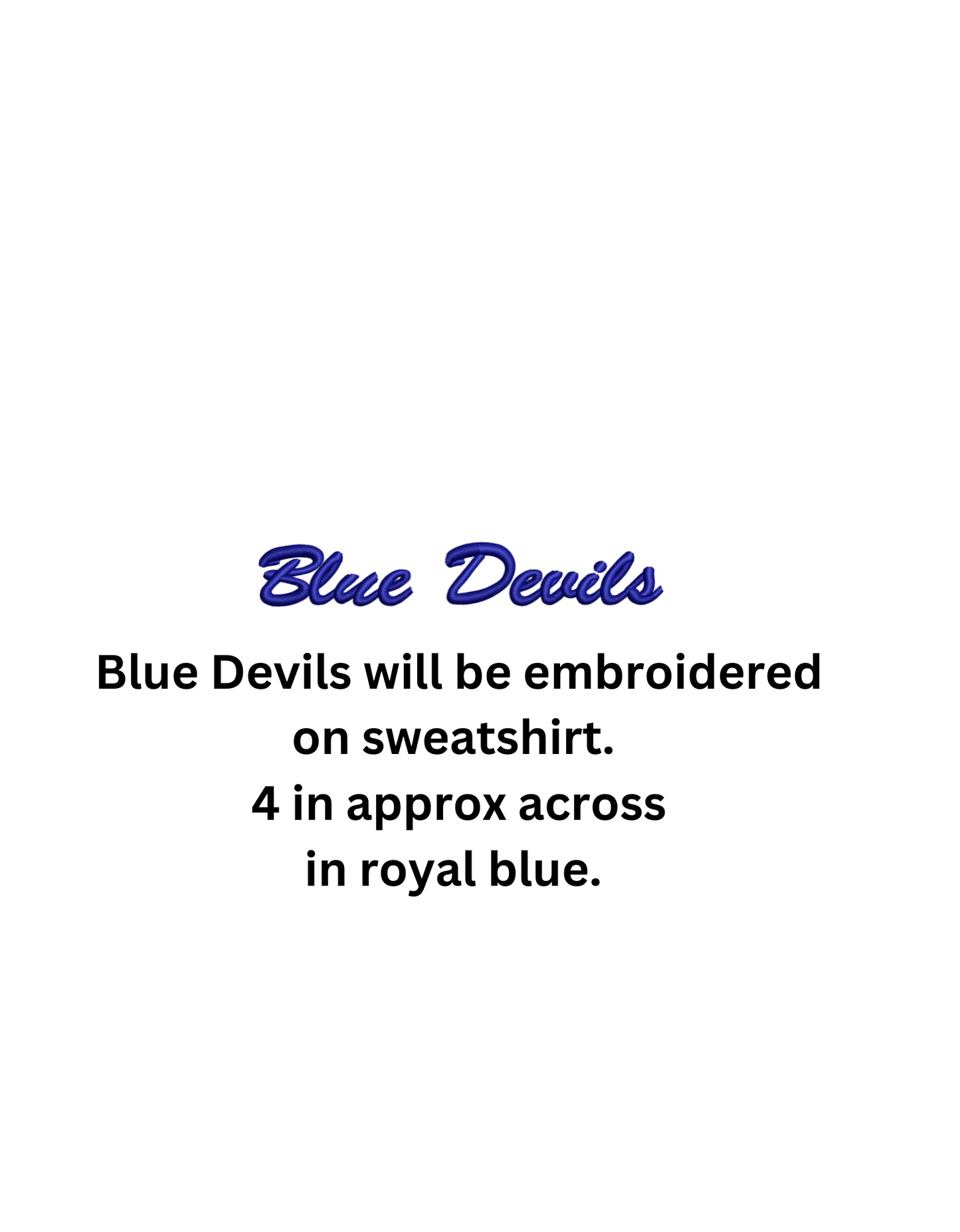 Blue Devils Crewneck Crop Sweatshirt Adult Sizes XS-2XL, Embroidered Blue Devils in Royal Blue