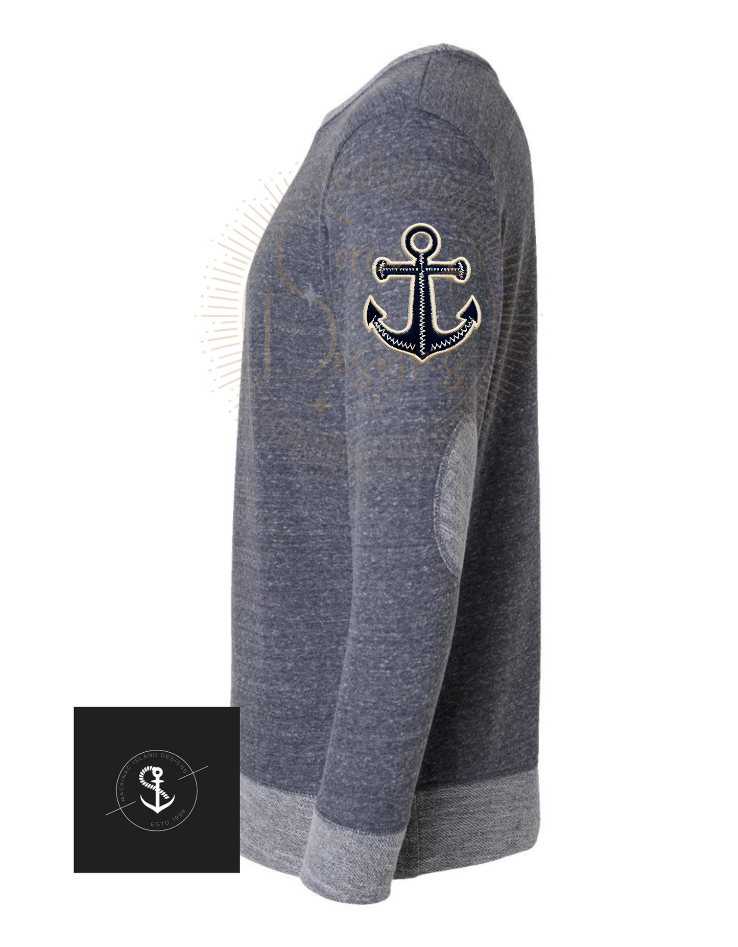 BOAT DAYS, ANCHOR SLEEVE, LAT - Harborside Mélange French Terry Pullover Sizes XS-3XL