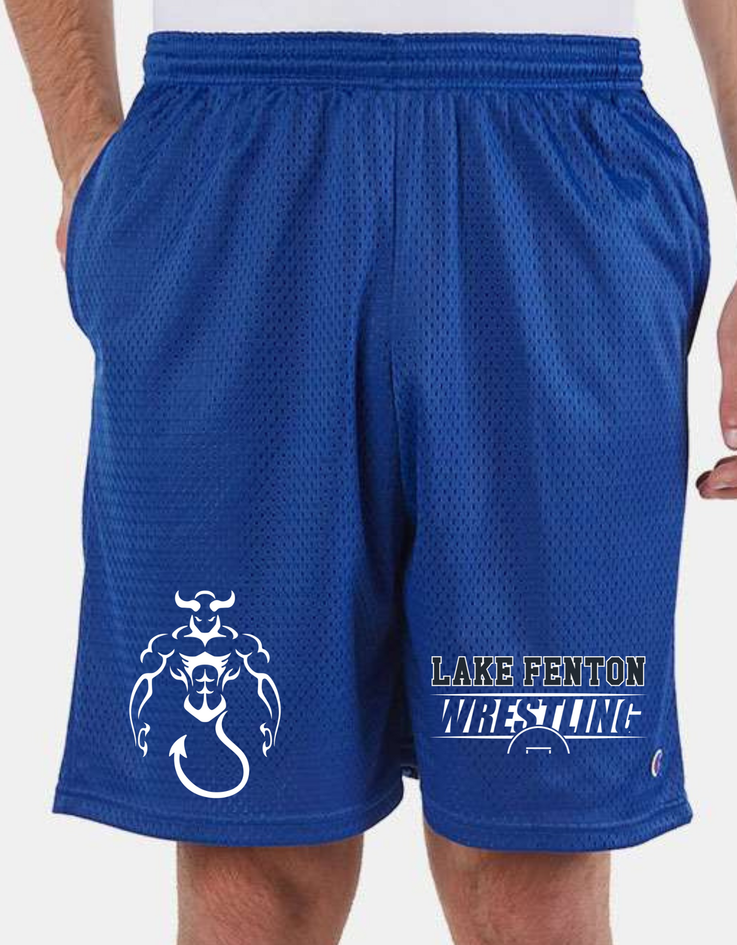 Adult Shorts Champion Mesh Tricot Lake Fenton Wrestling Black or Royal Blue