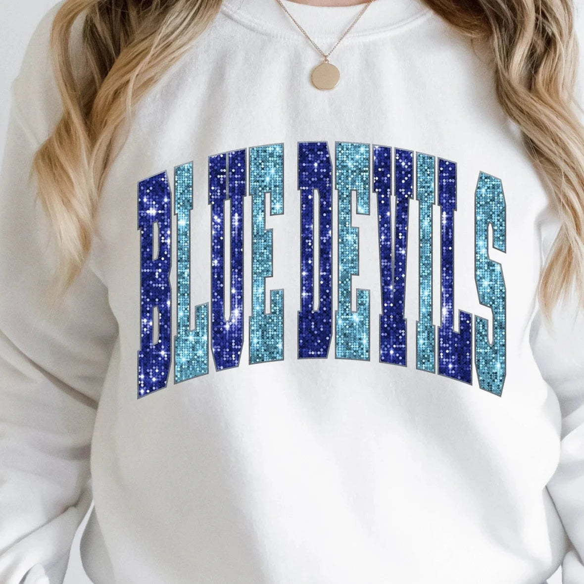 Blue Devils Faux Glitter Crewneck Sweatshirt Sizes Small-5XL Adult Sizes