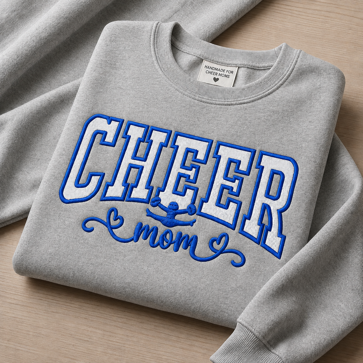 Personalized Cheer Mom Embroidered Sweatshirt | Gildan Softstyle Cheer Mom Crewneck | Custom Name Sleeve S-4XL Adult Unisex Fit