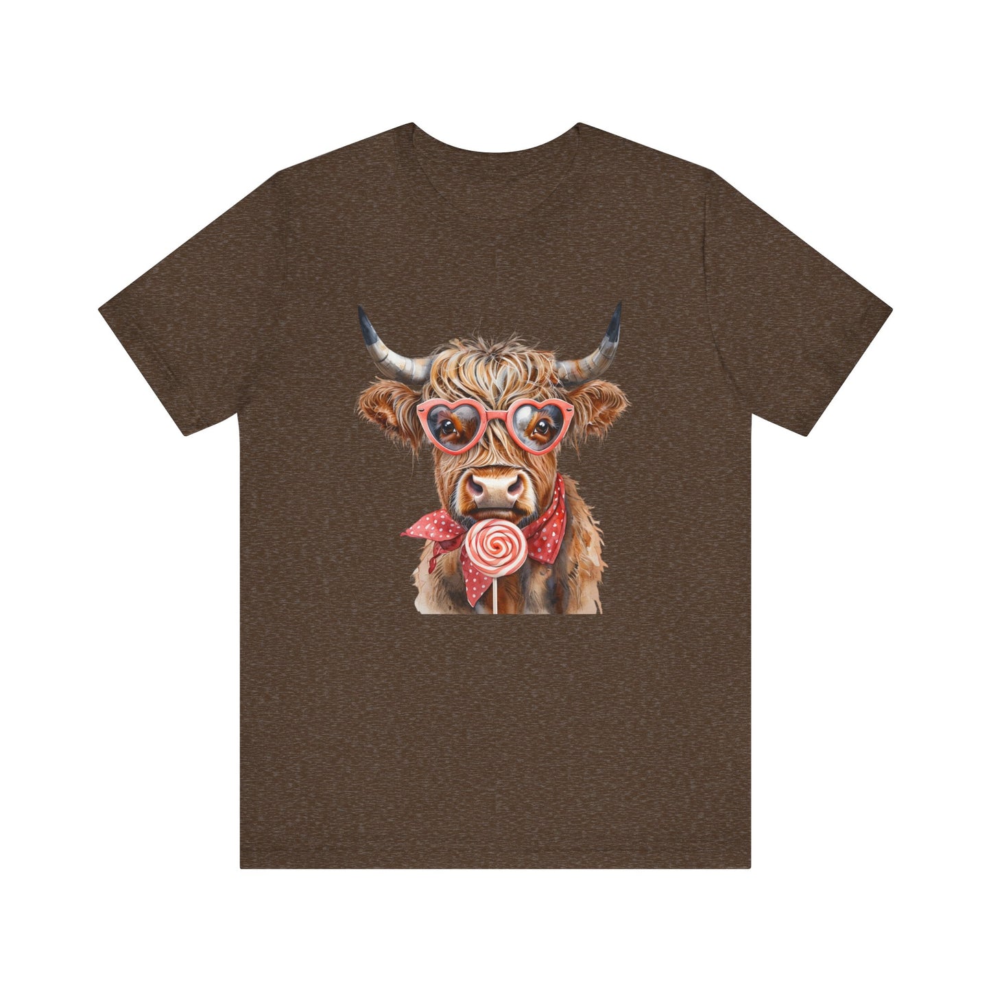 Highland Cow Valentine's Day Unisex Tee, Sucker, Sunglasses Lollipop Shirt, Funny Graphic T-Shirt, Gift for Her, Cow Lover Top
