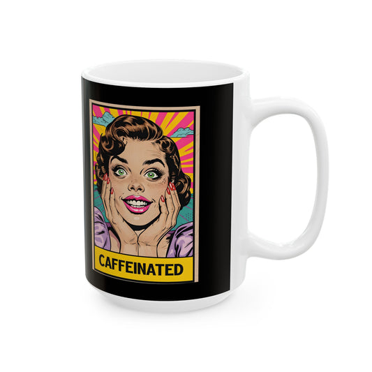 Caffeinated Retro Ceramic Mug - Perfect for Coffee Lovers, Personalized Coffee Mug, Fun Funny Coffee Mug, Coffee Lover Gift Idea, Custom Gift