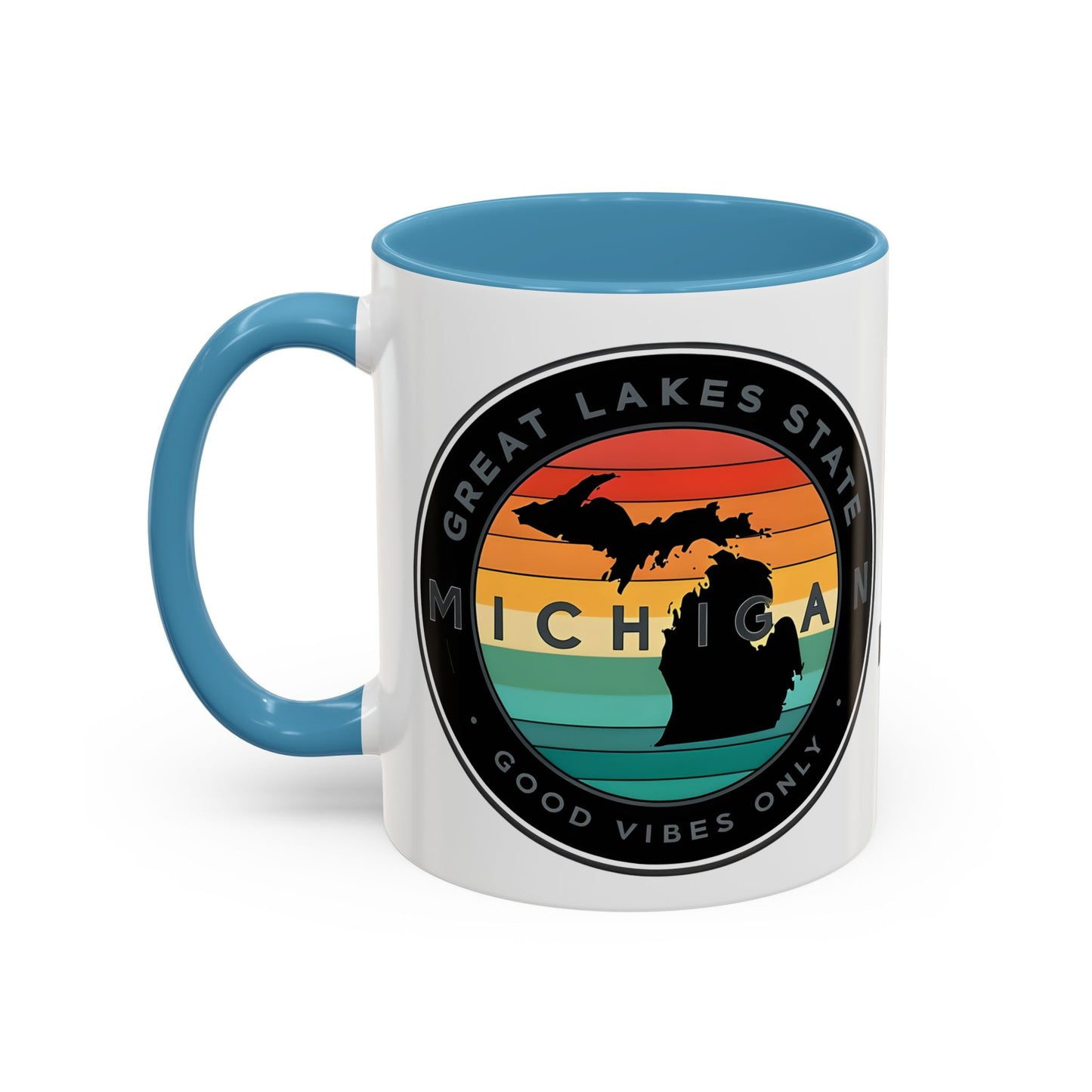 Michigan Accent Coffee Mug, Great Lakes State Cup, Personalized Gift for Michiganders, Camping, Boating, Good Vibes Only