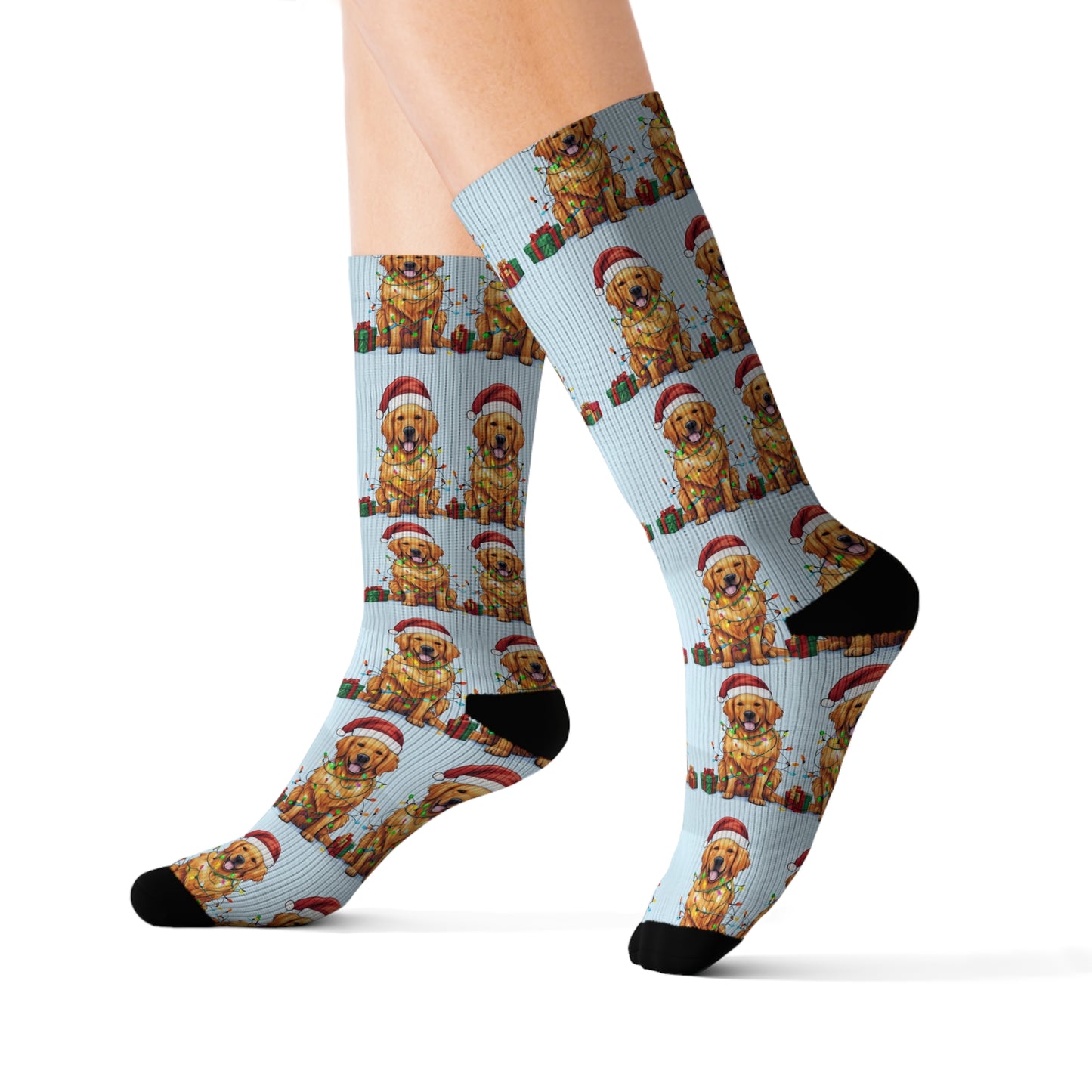 Golden Retriever Christmas Sublimation Socks, Funny Funky Socks, Stocking Stuffers, Gifts for Golden Retriever Lovers, Cozy Socks