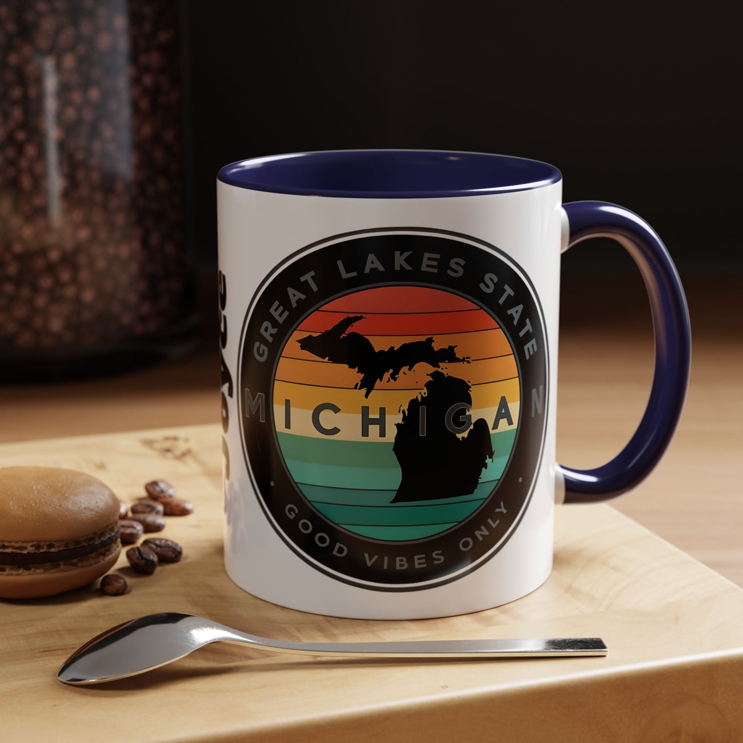 Michigan Accent Coffee Mug, Great Lakes State Cup, Personalized Gift for Michiganders, Camping, Boating, Good Vibes Only