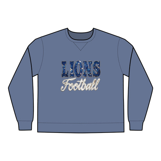 Lions Football Sweatshirt, Team Sports Apparel, Lions Fan Gift, Game Day Gear, Crewneck, ComforWash Garment Dyed, Football Mom
