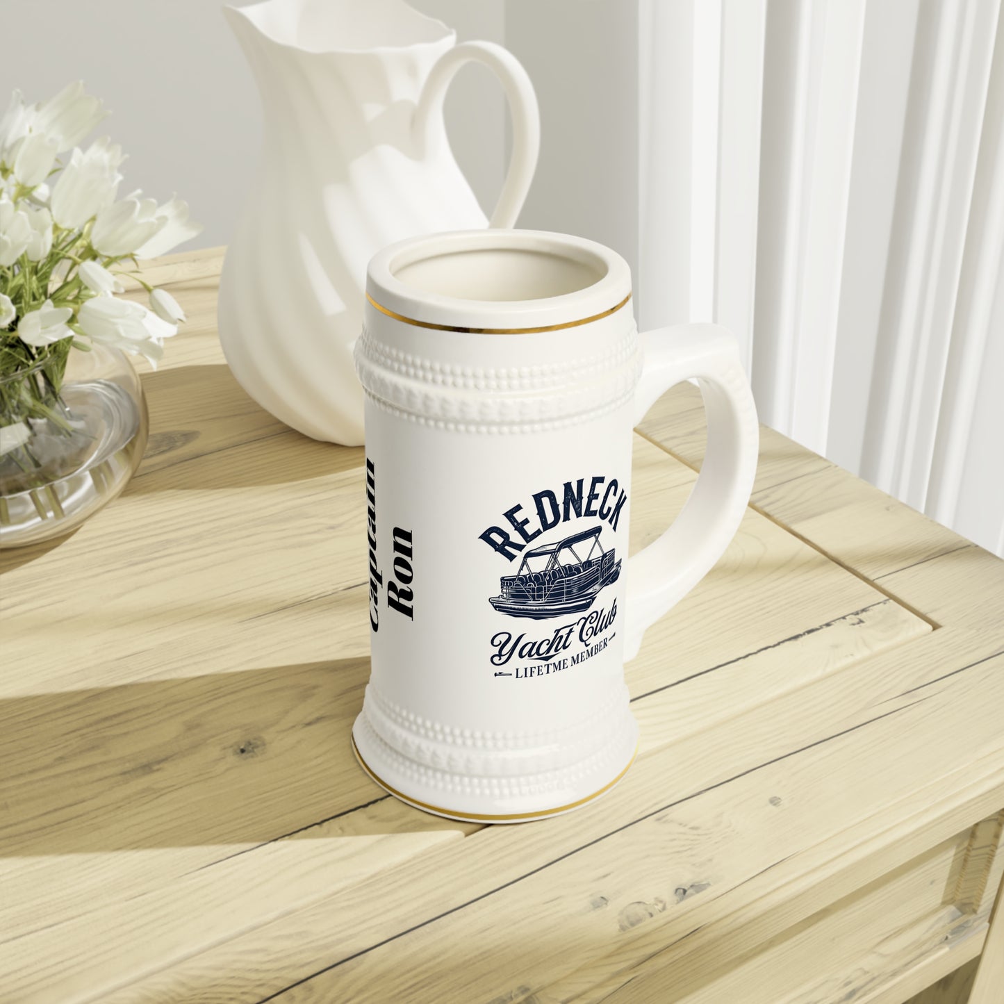Nautical Stein Mug for Boat Lovers, Captain Gift, Redneck Yacht Club Pontoon, Summer Parties, Father's Day Celebrations, Funny Boating