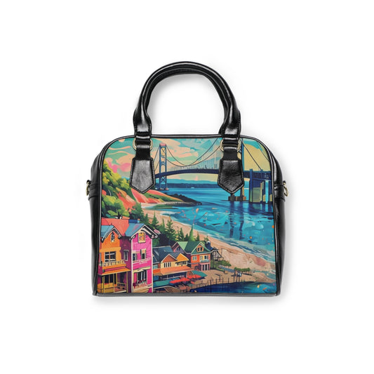 Shoulder Handbag with Mackinac Bridge and Great Lakes Design, Mackinaw City Tote, Michigan Purse, Upper Peninsula Bag, Mackinac Island