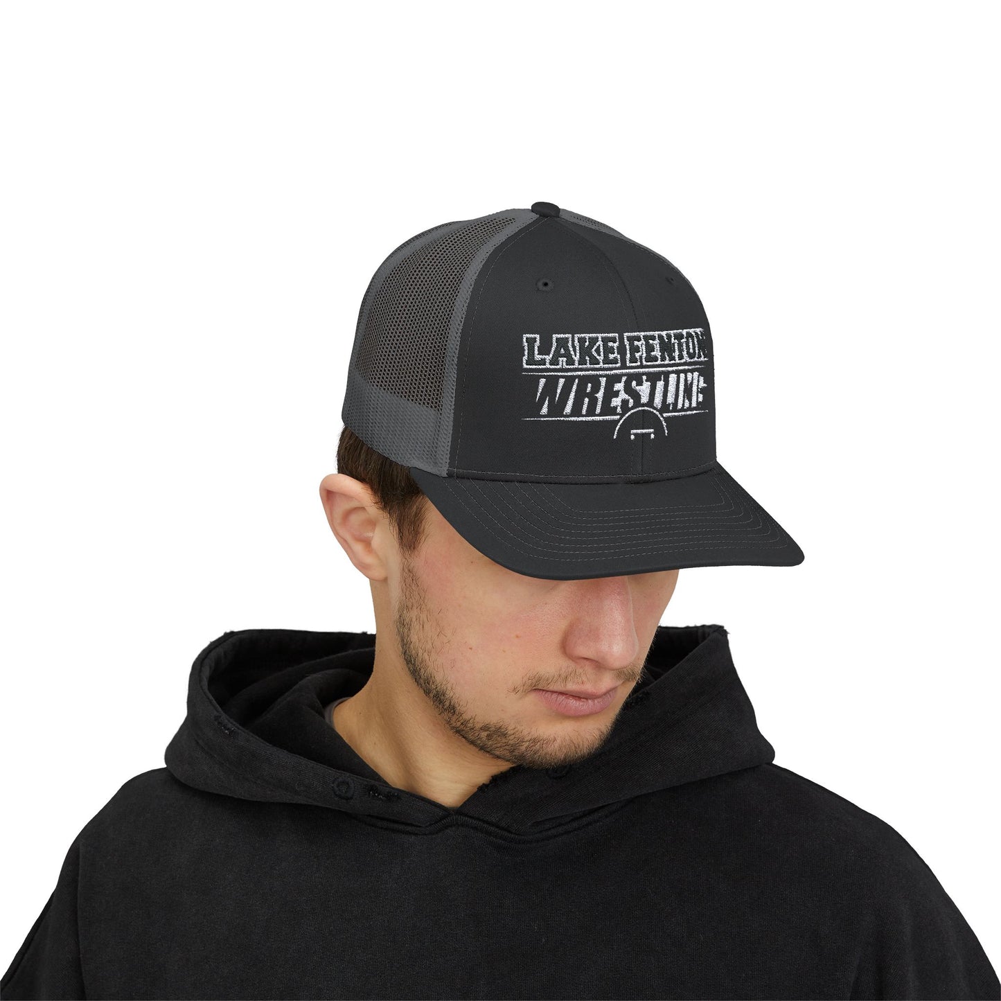 Lake Fenton Wrestling Mat Snapback Trucker Cap, Embroidered Design