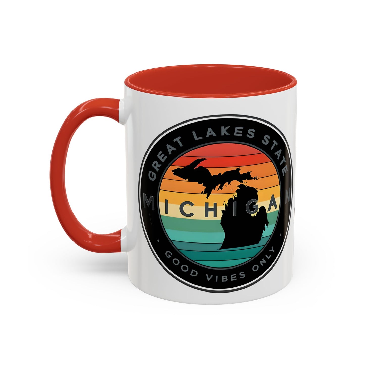 Michigan Accent Coffee Mug, Great Lakes State Cup, Personalized Gift for Michiganders, Camping, Boating, Good Vibes Only