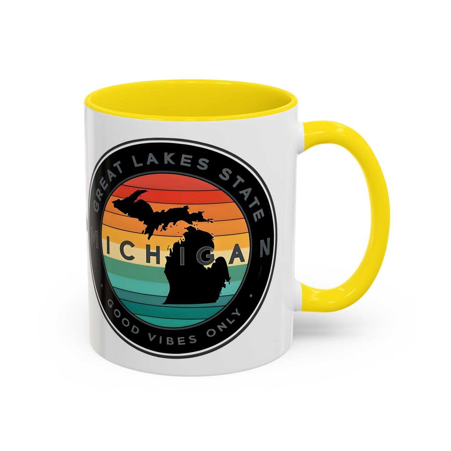 Michigan Accent Coffee Mug, Great Lakes State Cup, Personalized Gift for Michiganders, Camping, Boating, Good Vibes Only