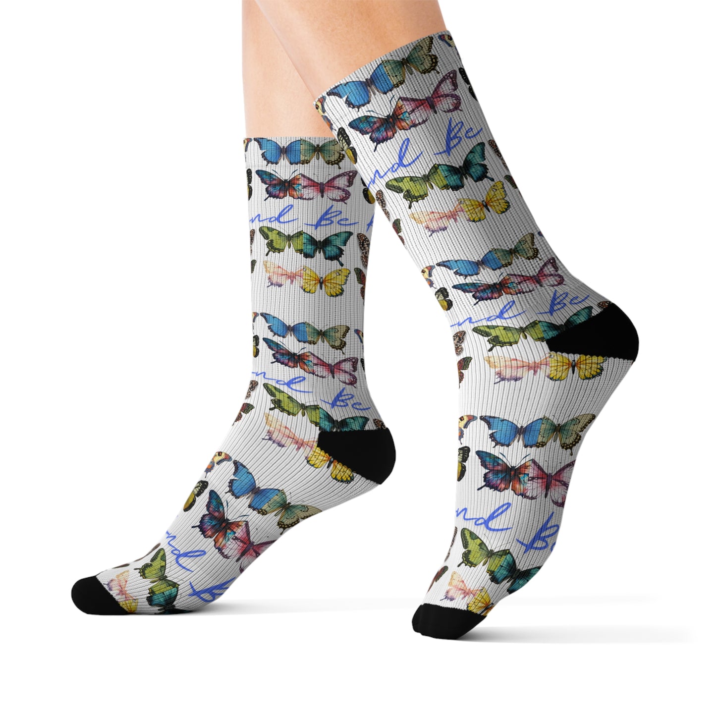 Sublimation Socks - Inspirational Be Kind Beautiful Butterfly Socks, Motivational Women's Gift, Cute Positive Saying Footwear, Empowering