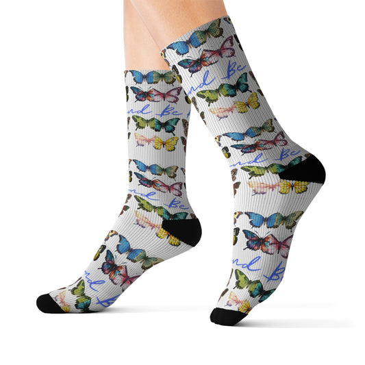 Sublimation Socks - Inspirational Be Kind Beautiful Butterfly Socks, Motivational Women's Gift, Cute Positive Saying Footwear, Empowering