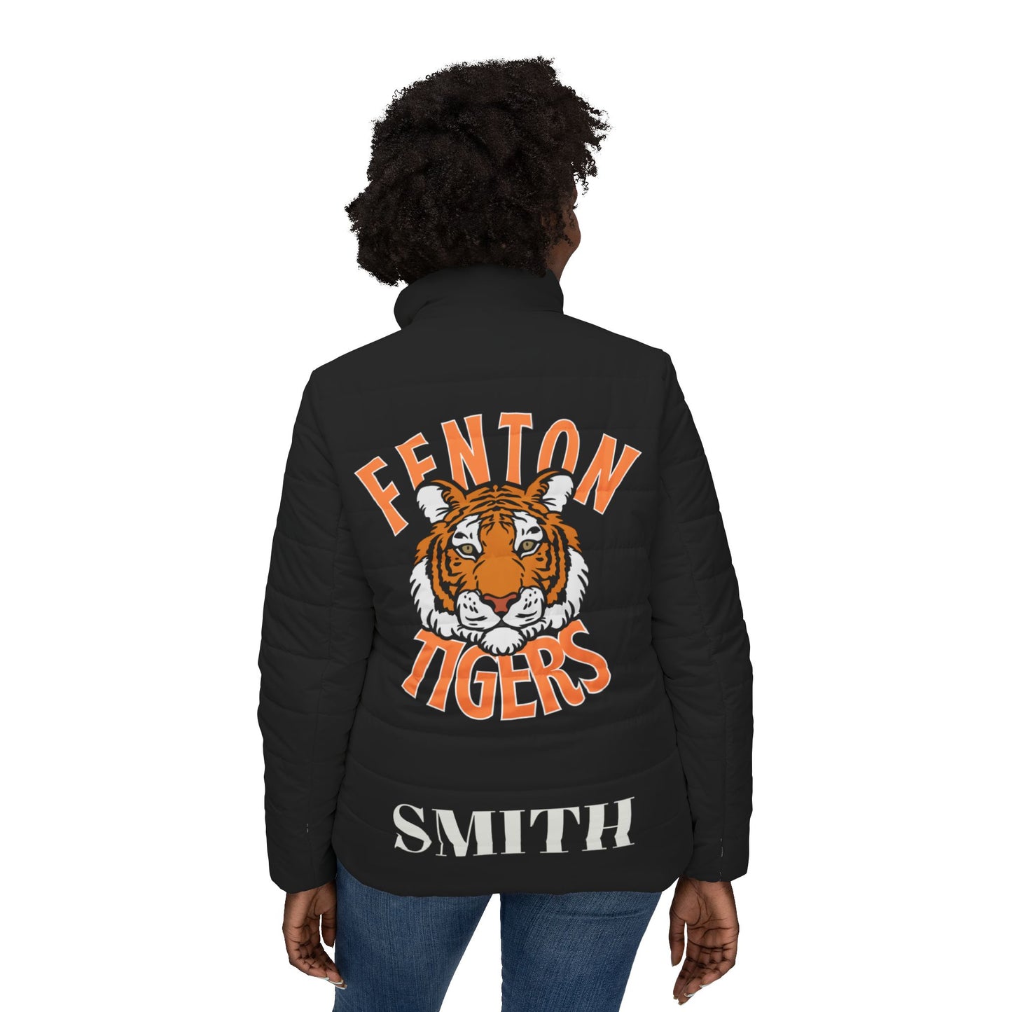 Fenton Tigers Women's Puffer Jacket | Cozy Outdoor Gear, Personalized Gift, Fall Fashion, Sports Apparel, Custom Jacket