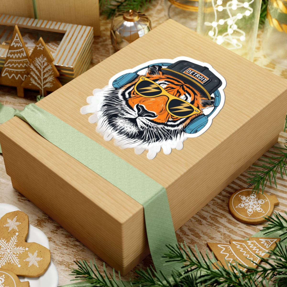 Detroit Tiger Head Sticker — Cool Sunglasses & Headphones Kiss-Cut Sticker