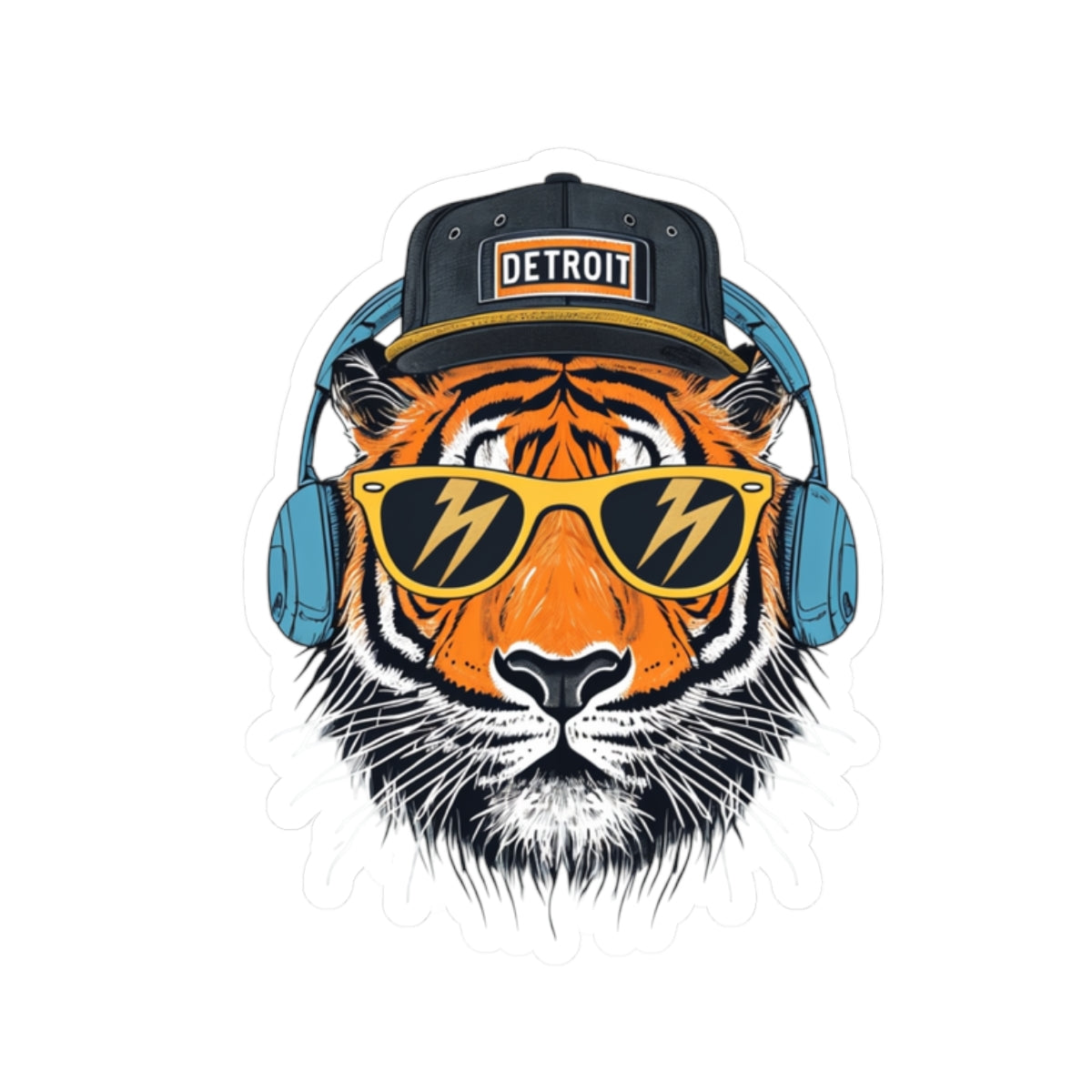 Detroit Tiger Head Sticker — Cool Sunglasses & Headphones Kiss-Cut Sticker