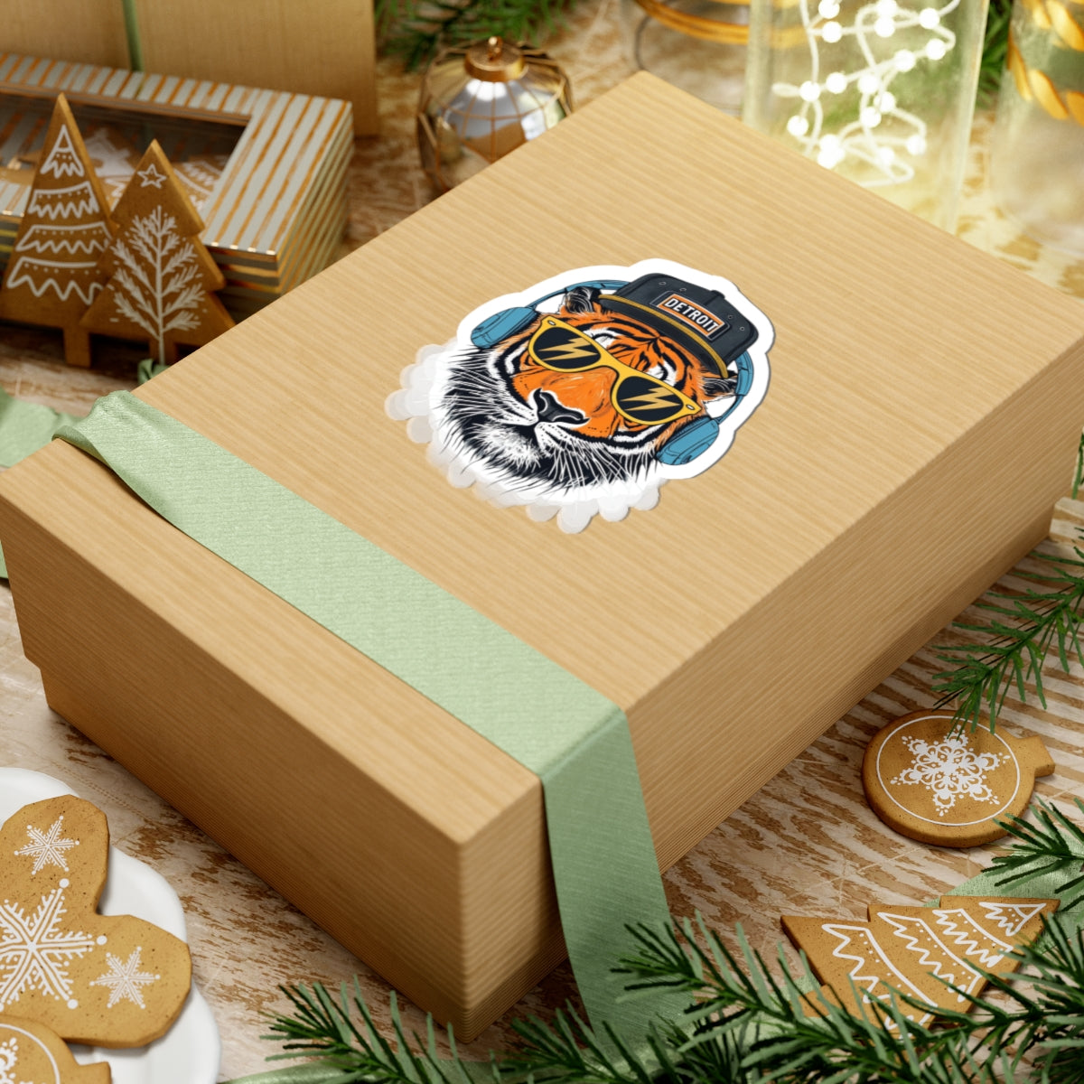 Detroit Tiger Head Sticker — Cool Sunglasses & Headphones Kiss-Cut Sticker