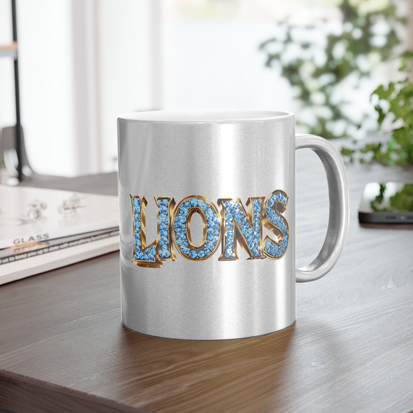 Metallic Mug — 'Willy' & Jewel-Style 'Lio' Silver/Gold Accent Ceramic Cup