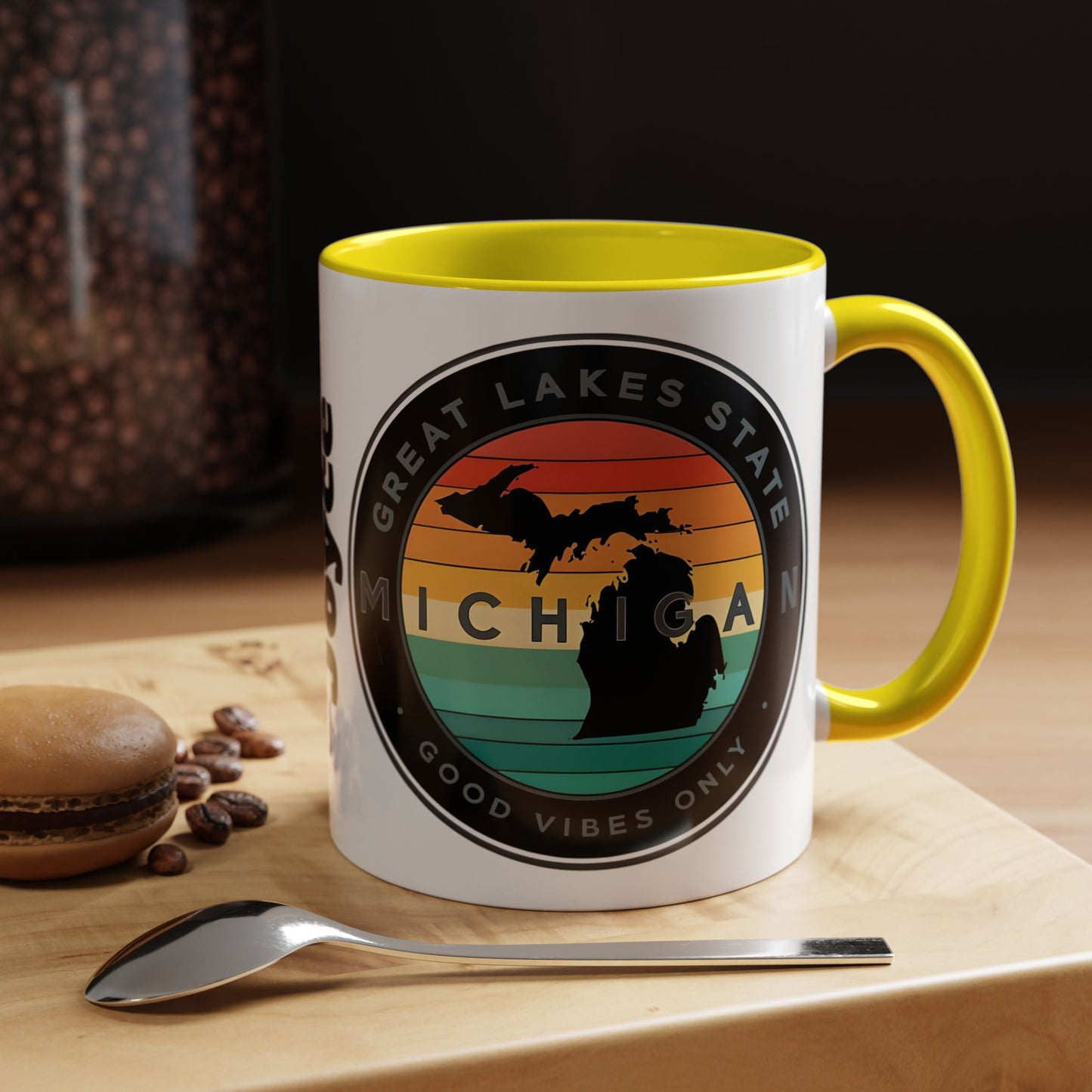 Michigan Accent Coffee Mug, Great Lakes State Cup, Personalized Gift for Michiganders, Camping, Boating, Good Vibes Only
