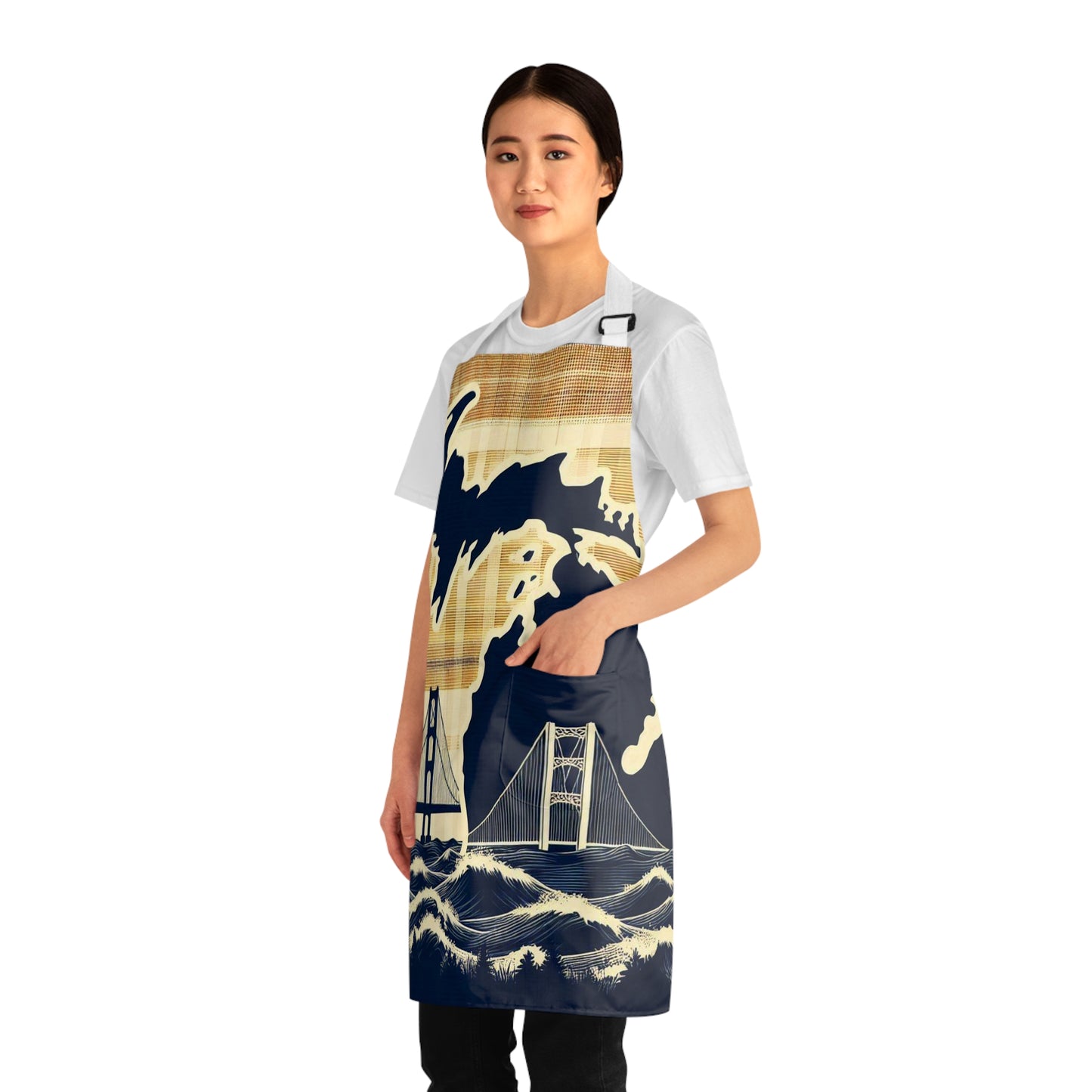 Michigan State Apron - Mackinac Bridge Plaid Design, Upper Peninsula Kitchen Cooking, Great Lakes State, Gift for Chef, Cooking Apron for
