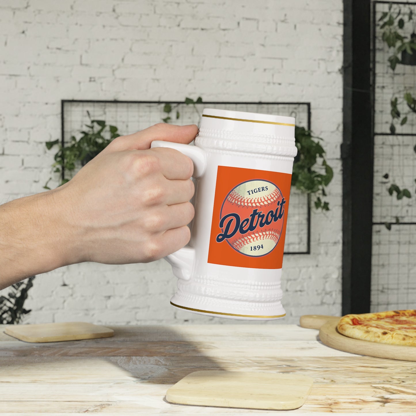 Stein Mug - Detroit Tigers Baseball Personalize Custom, Sports Fan Gift, Gift for Baseball Lover, Customized Ceramic Beer Mug, Personalized