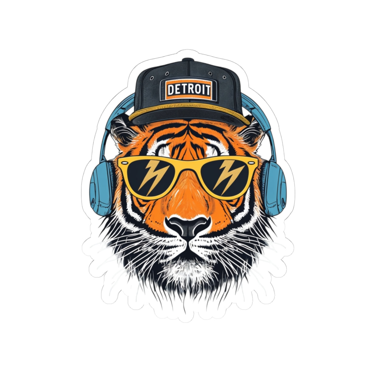 Detroit Tiger Head Sticker — Cool Sunglasses & Headphones Kiss-Cut Sticker