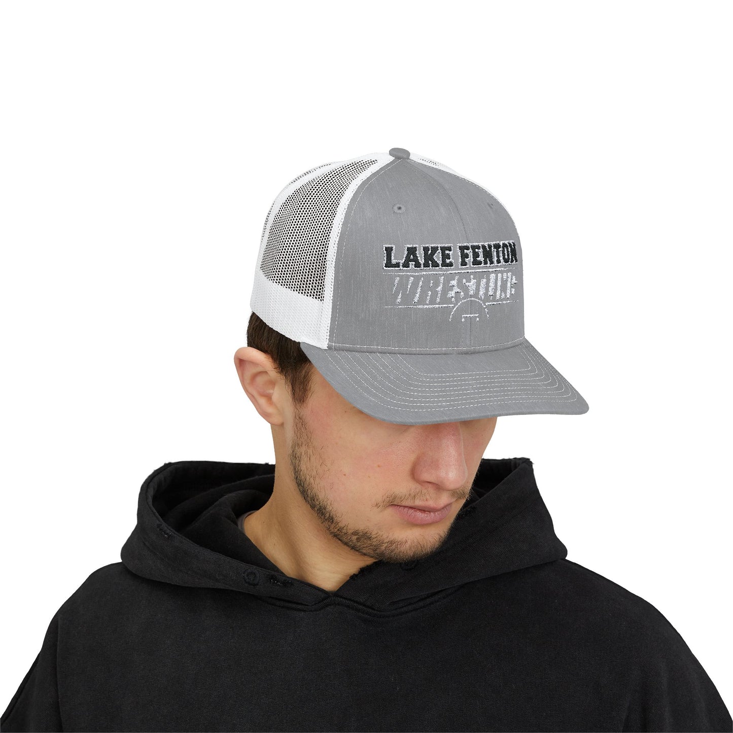 Lake Fenton Wrestling Mat Snapback Trucker Cap, Embroidered Design