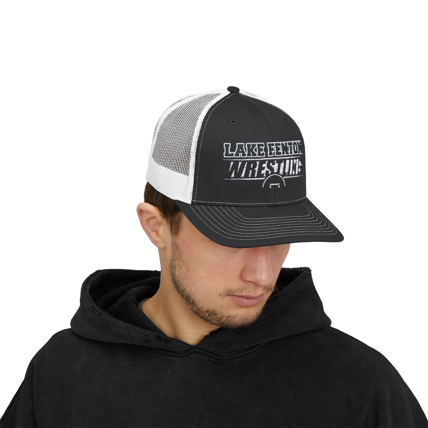 Lake Fenton Wrestling Mat Snapback Trucker Cap, Embroidered Design